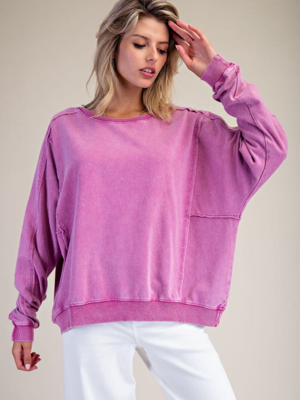 🆕 EASEL Back Star Washed Terry Knit
Pullover ORCHID Large - Picture 3 of 4